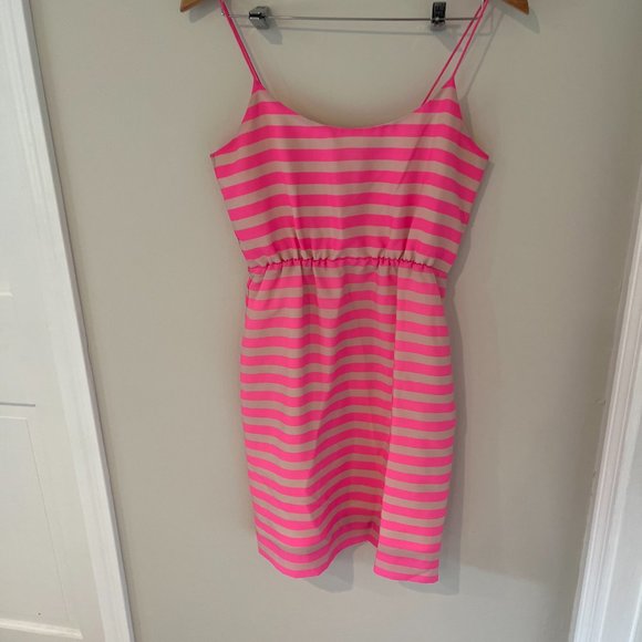 J. Crew Factory Dresses J Crew Factory Neon Pink Striped Sleeveless Dress Size 4 - Picture 2 of 7